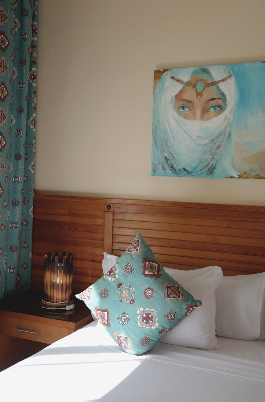 Guest room with turquoise accents