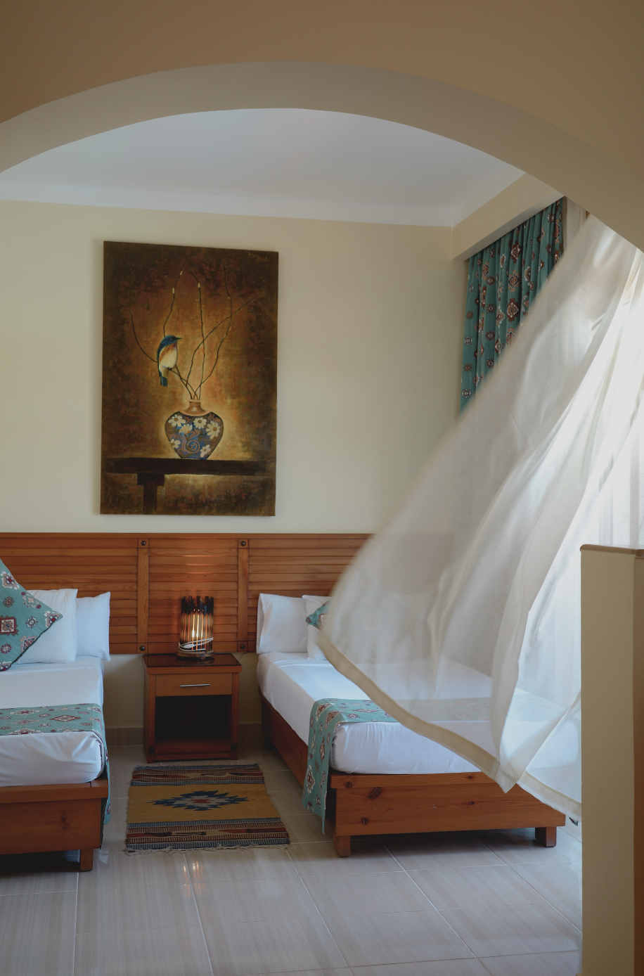 Twin room interior with local artwork